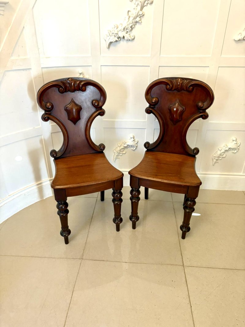 Superb Quality Pair of Antique Victorian Mahogany Hall / Side Chairs